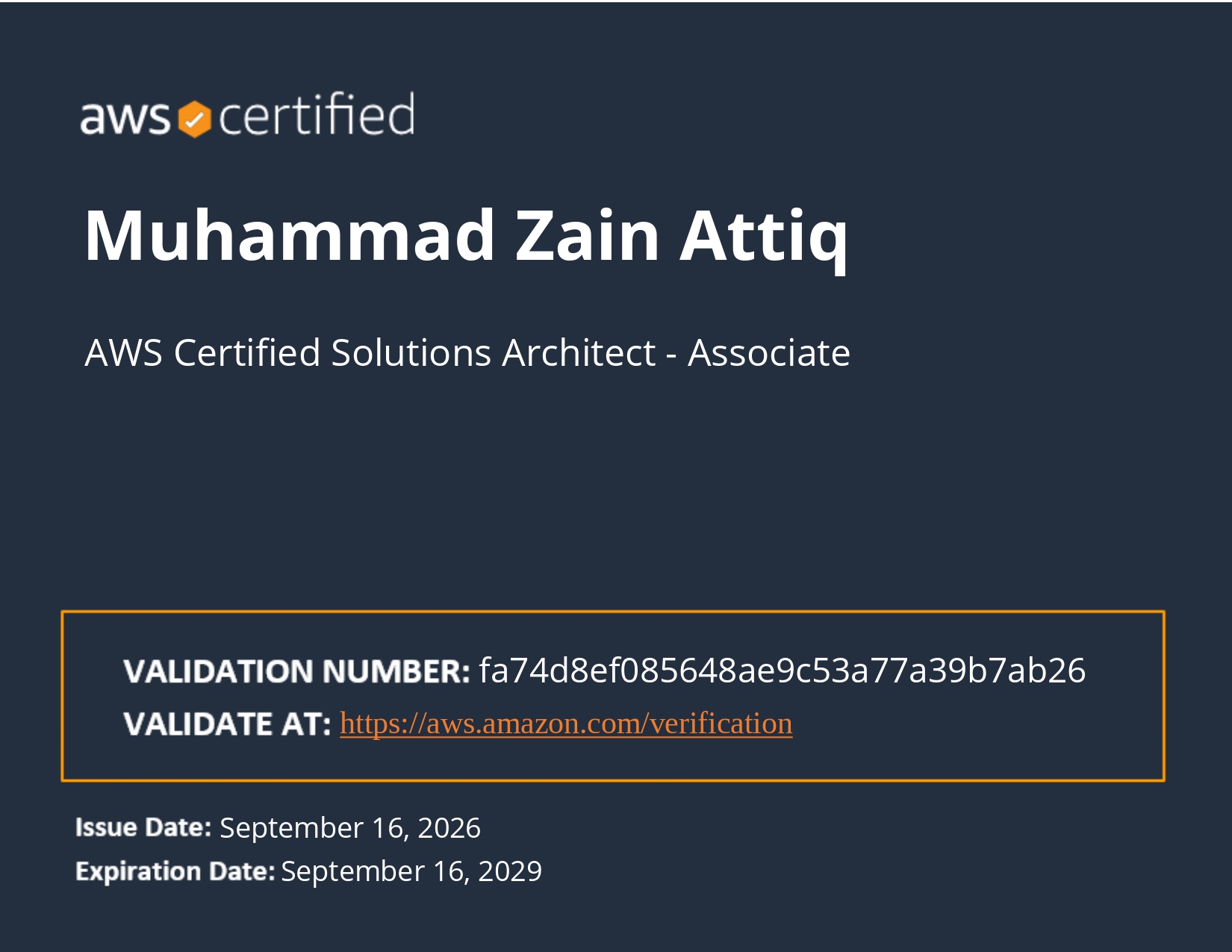 AWS Certified Solutions Architect - Associate Certificate