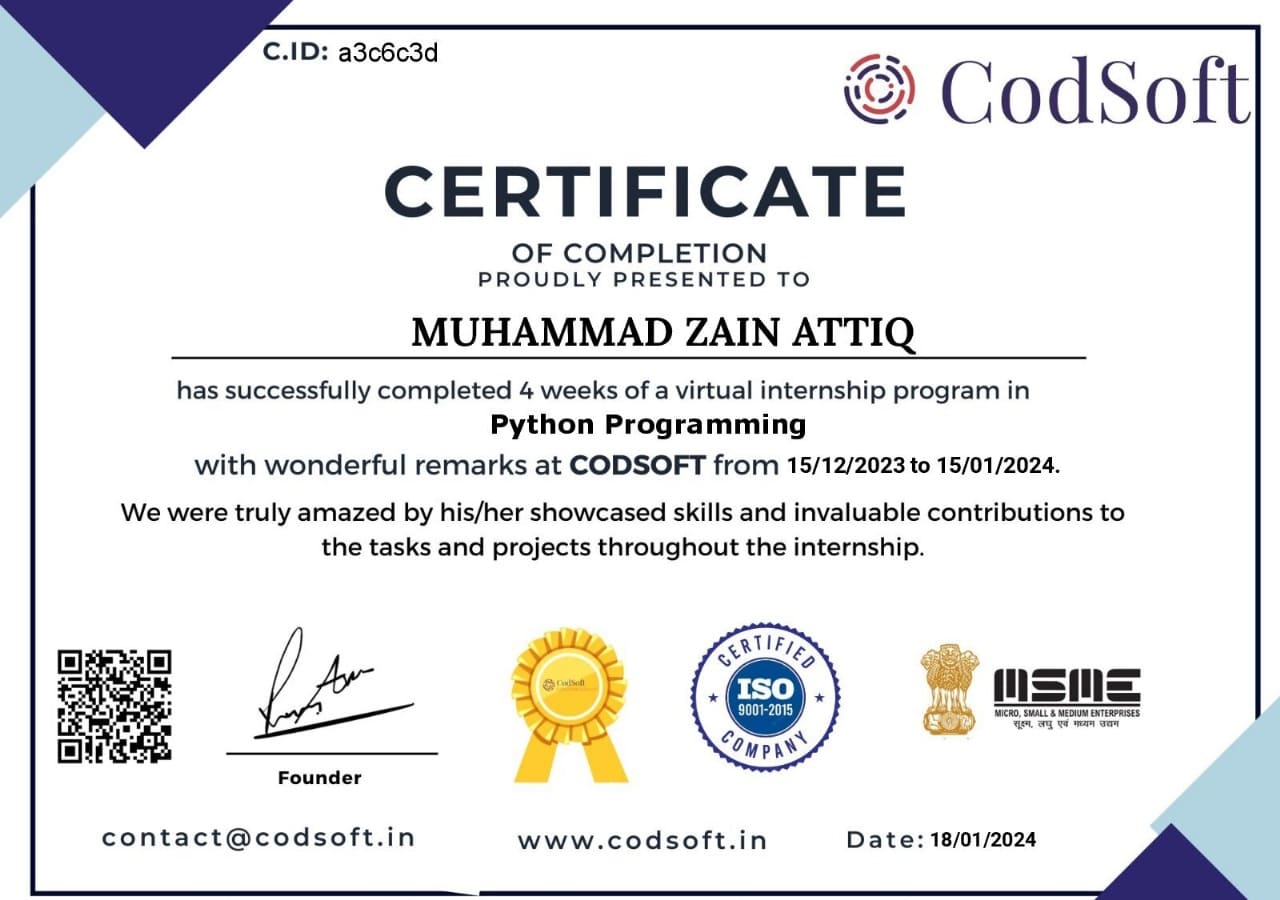 Python Programming Virtual Internship Certificate