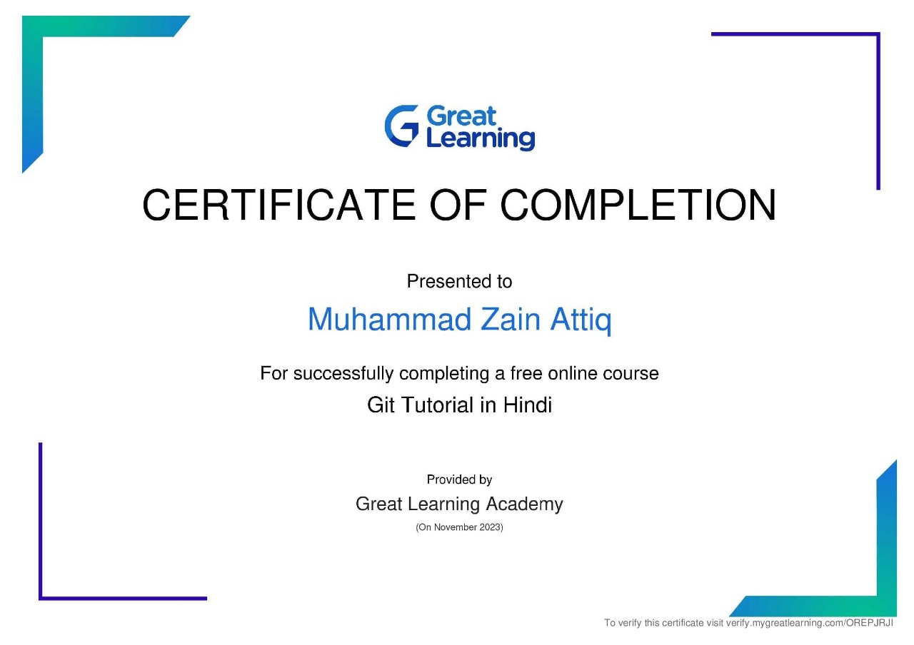 Git Tutorial in Hindi Certificate