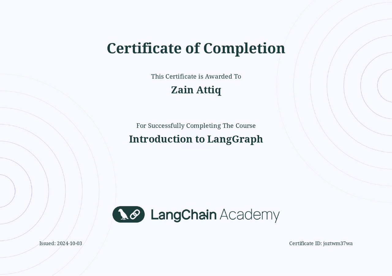 Introduction to LangGraph Certificate