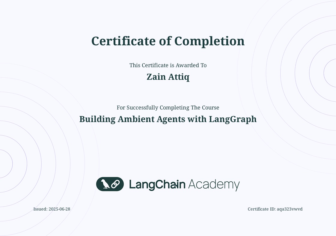 Building Ambient Agents with LangGraph Certificate
