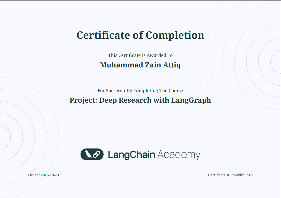 Deep Research with LangGraph Certificate