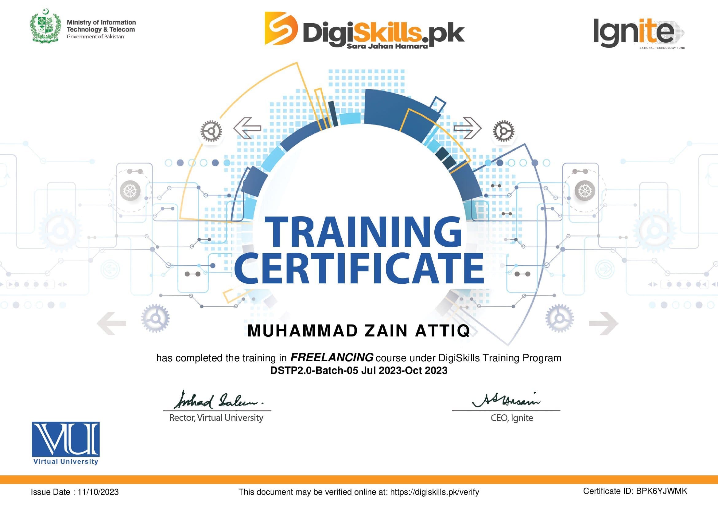 Freelancing Training Certificate Certificate