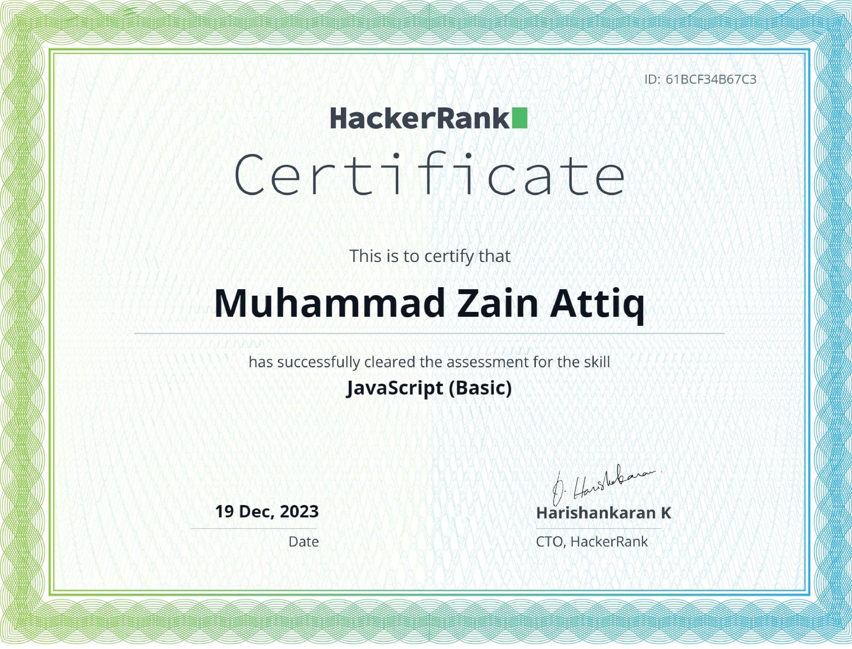 JavaScript (Basic) Certificate