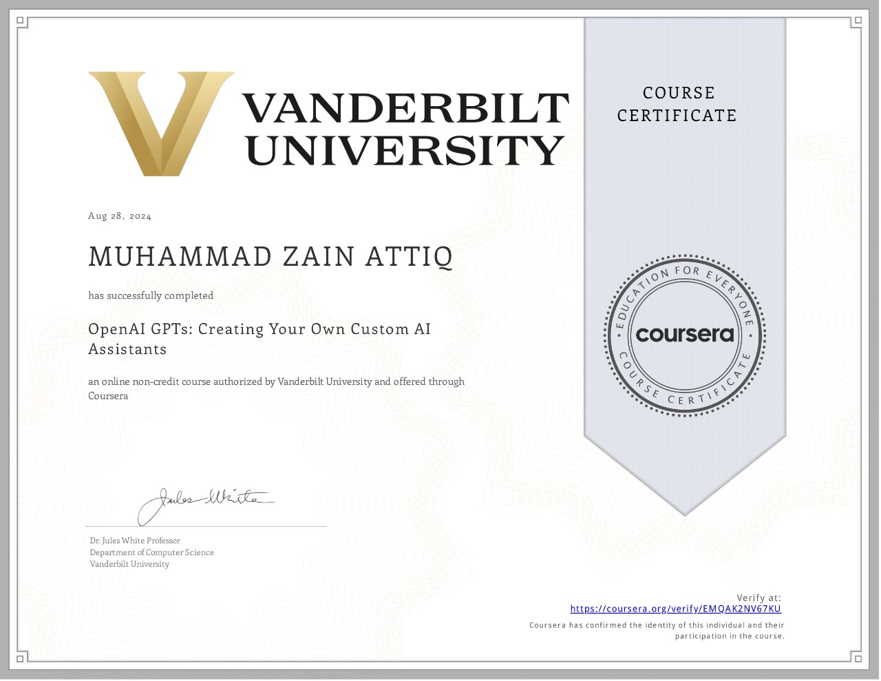 OpenAI GPTs: Creating Your Own Custom AI Assistants Certificate