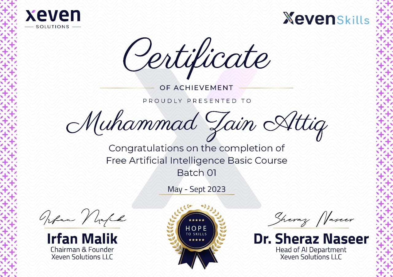 Free Artificial Intelligence Basic Course Certificate