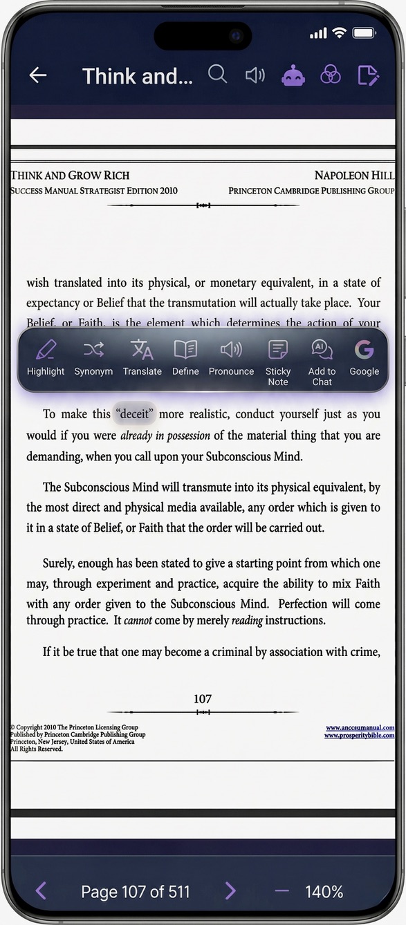 The tool bar on a single-word selection